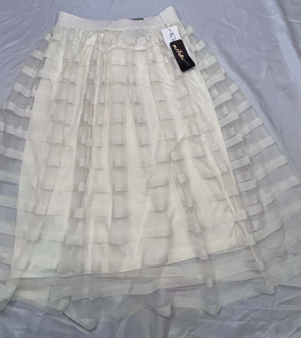 Metrowear Ivory Tulle Striped Midi Skirt
